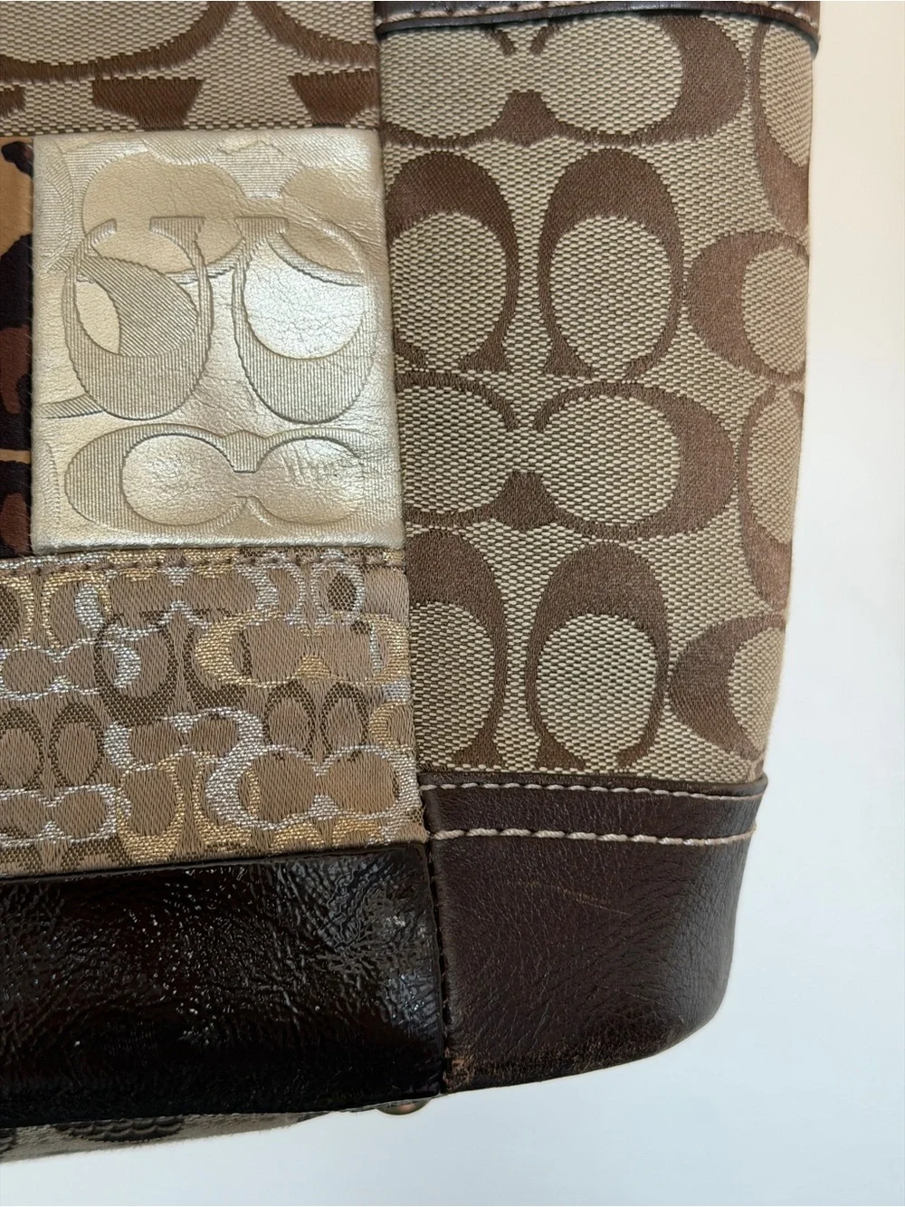 Vintage Y2K Coach Patchwork Signature Canvas Tote in Brown and Tan /Shoulder-bag